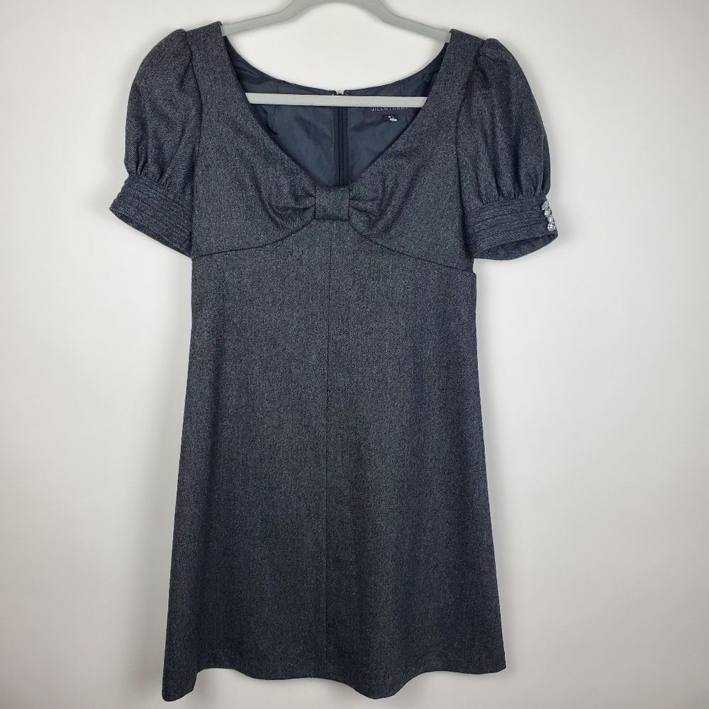 Jill Stuart Puff Balloon Cap Sleeve Bow Dress Open V Neck Above Knee Zip Back 2